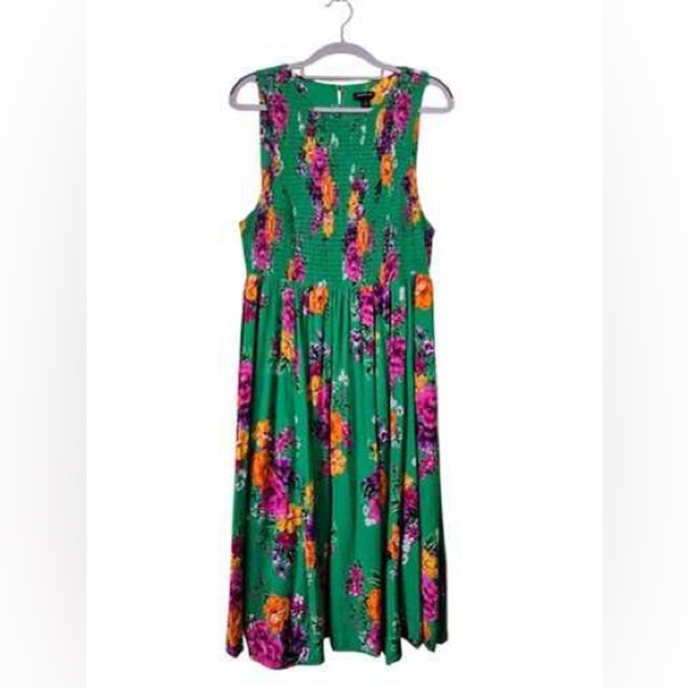 Torrid Green Floral Smocked Challis Midi Dress | Boho Garden Party Vibe Size 2XL - Picture 2 of 9